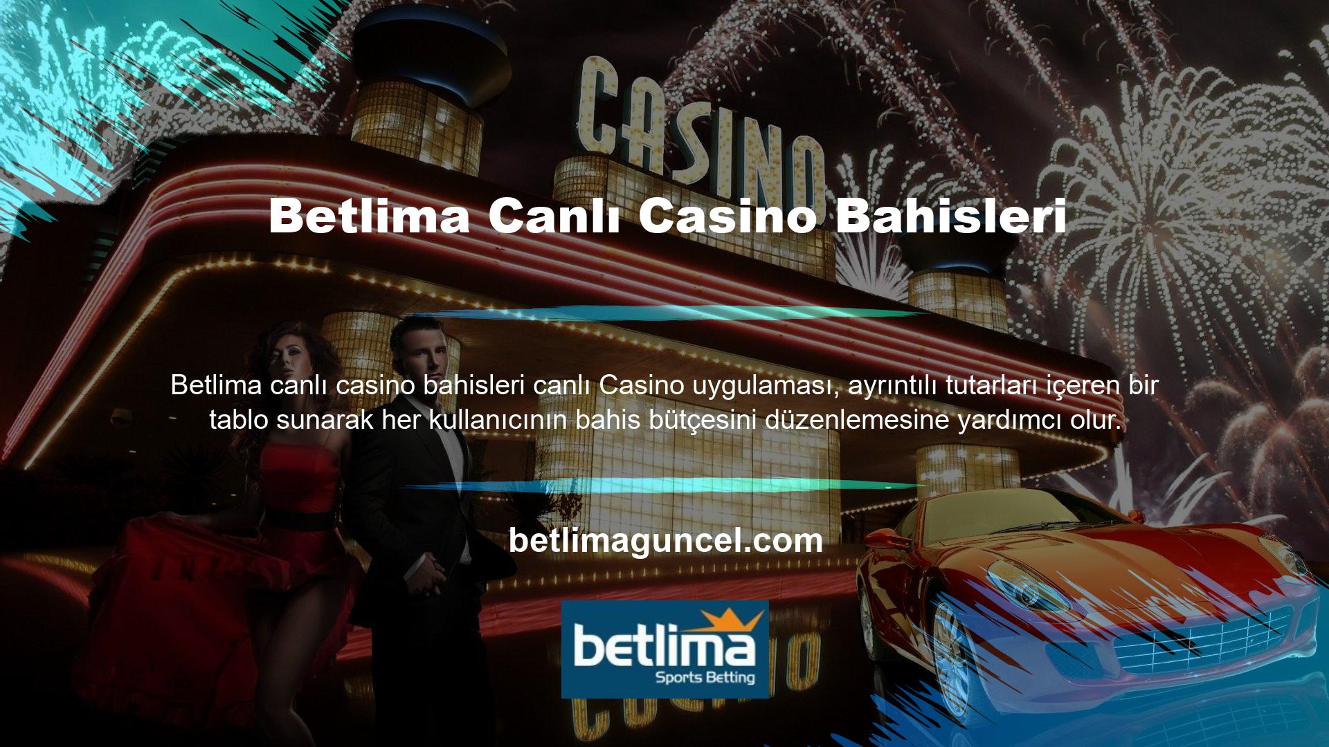 Betlima Canlı Casino uygulamasında tanımlanan bahis kategorilerinden bazıları şunlardır: Blackjack, rulet ve bakara gibi başka seçenekler de vardır